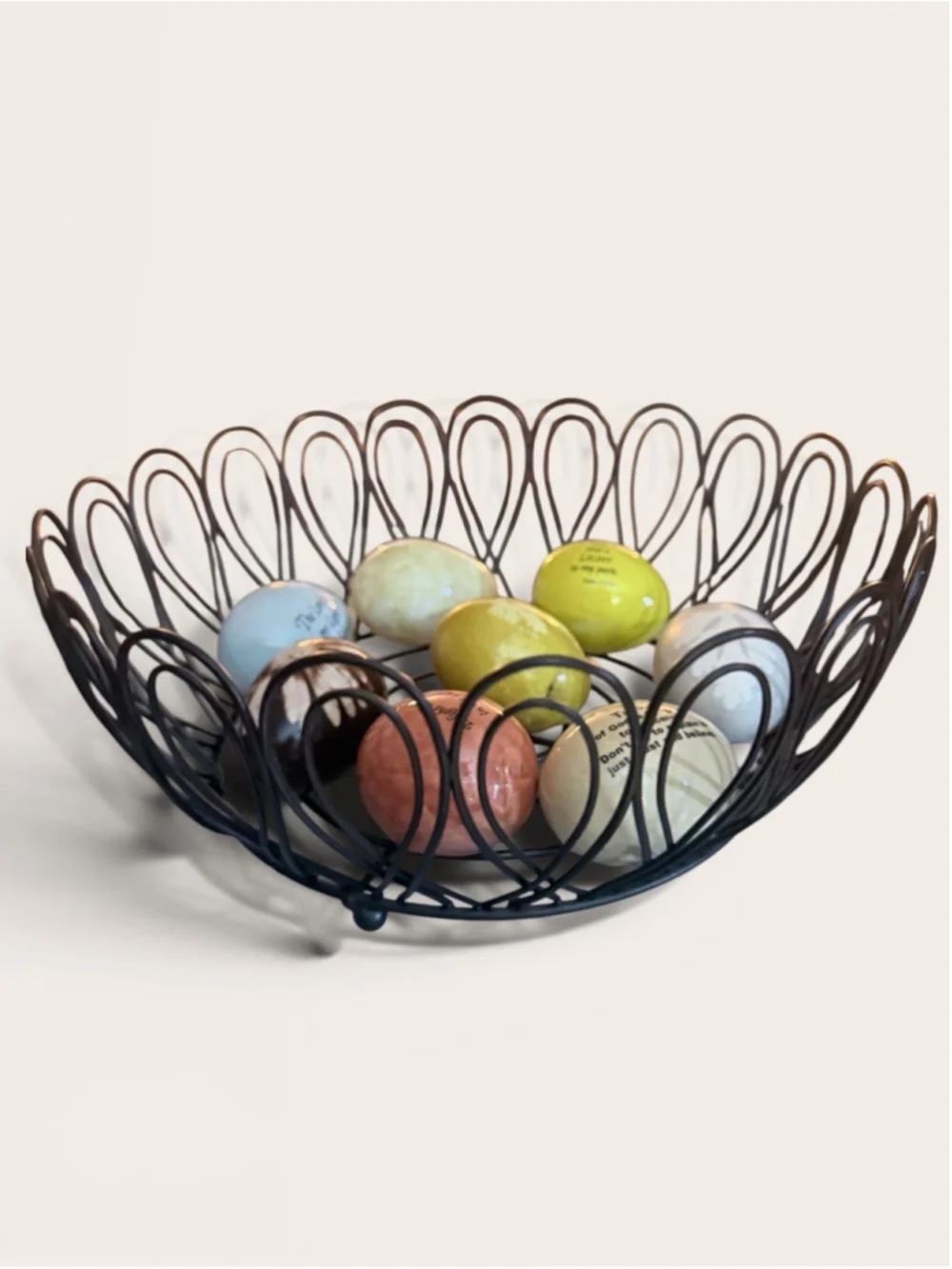 Farmhouse Wire Basket Inspirational Decorative Eggs Rustic Cottagecore